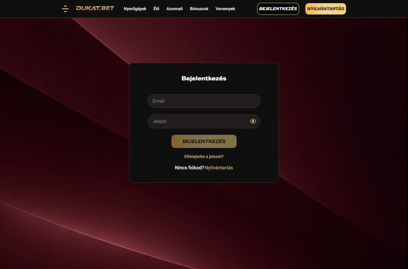 Login window on the Hungarian Dukat.bet interface.